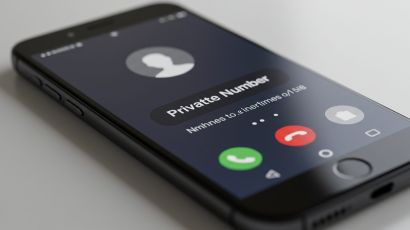 Incoming call from a private number displayed on a black smartphone screen