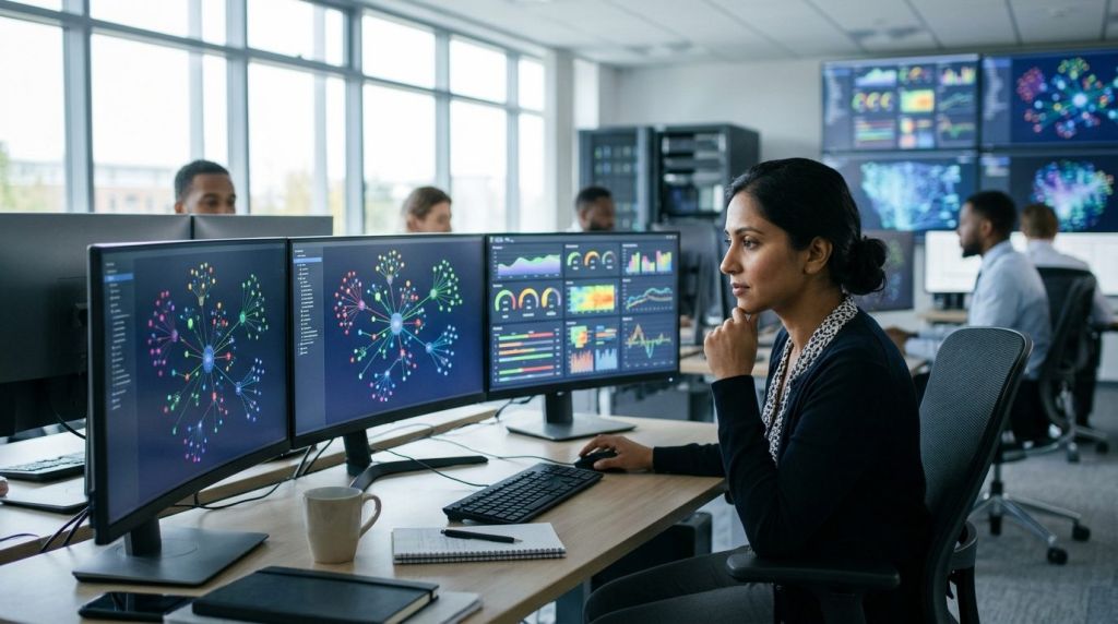 Systems engineer monitoring workload performance during a microsoft azure migration framework execution.