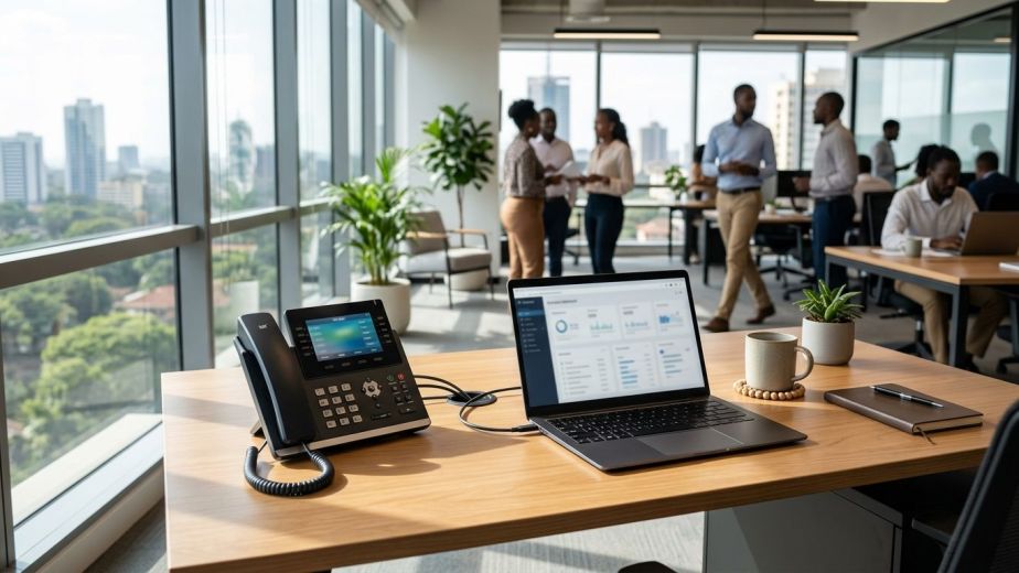 Enterprise Yealink desk phone demonstrating the best ip phones for office use kenya in a corporate office