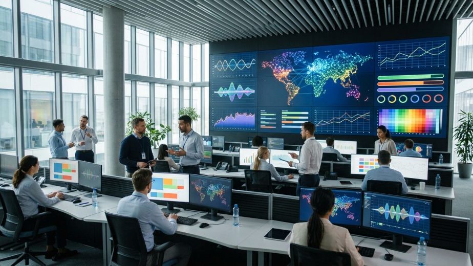 Enterprise network operations team monitoring voice infrastructure and call center solution provider metrics.