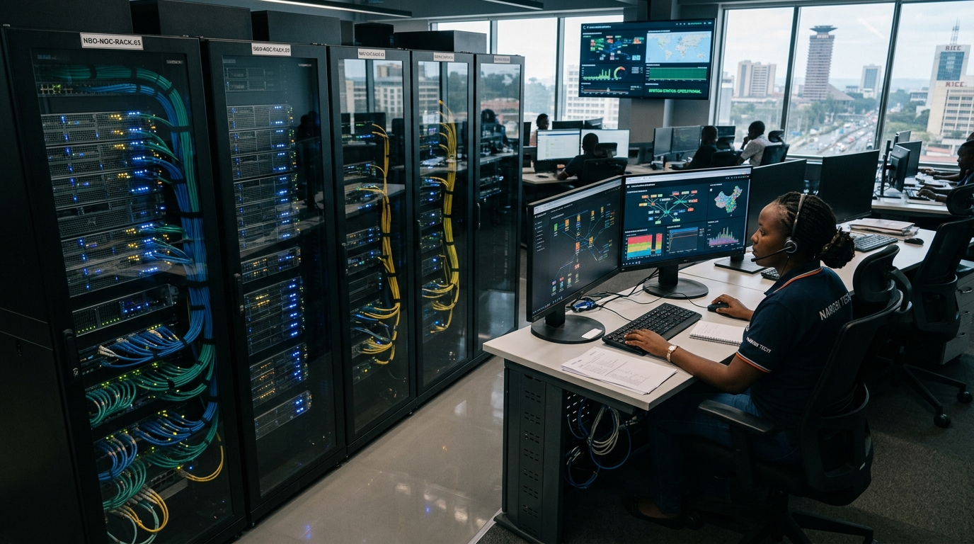 Modern server rack and network infrastructure in an enterprise IT environment.