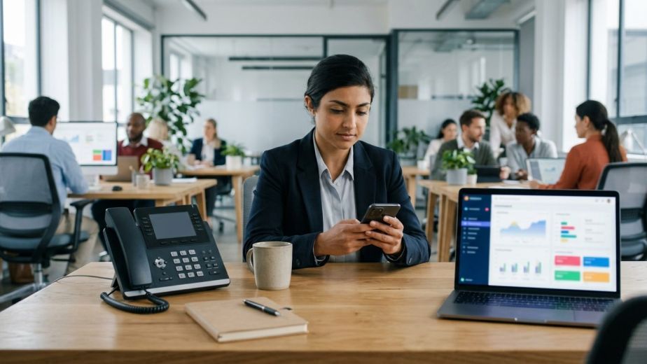 Enterprise professional using a business softphone to learn how to make a private call securely.