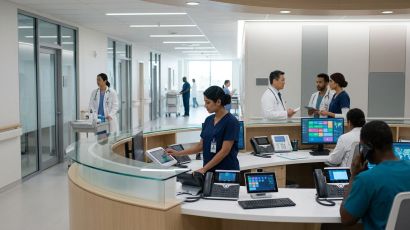 Enterprise pbx integration for healthcare at a modern hospital nurse call station.