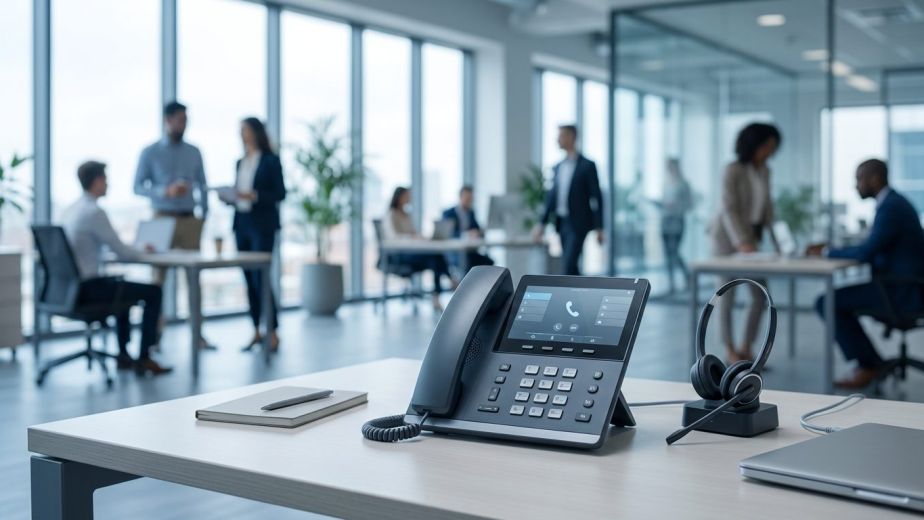 Modern enterprise VoIP desk phone displaying caller ID settings, representing private number code controls.