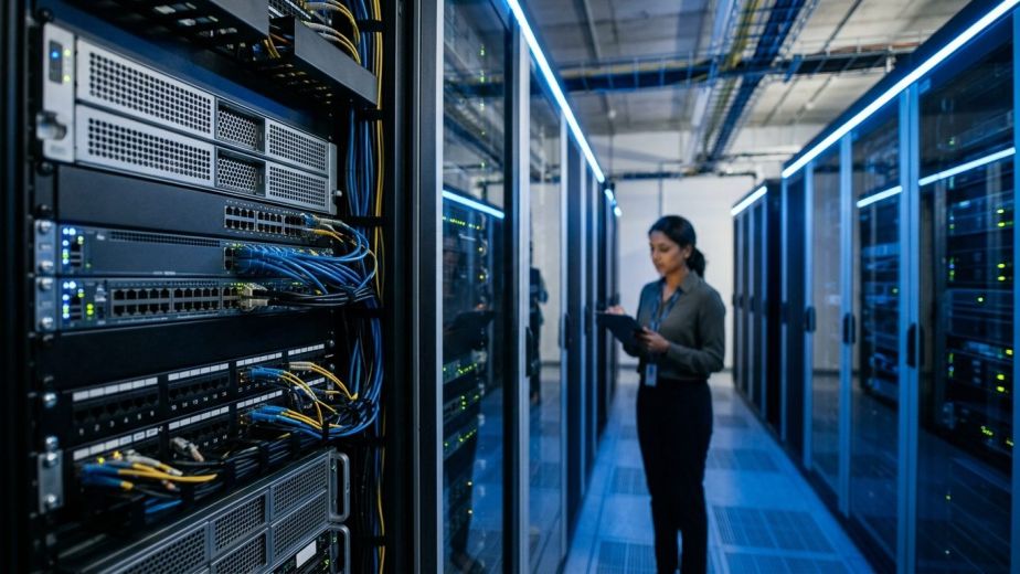 Enterprise server room infrastructure supporting a sophos endpoint security deployment.