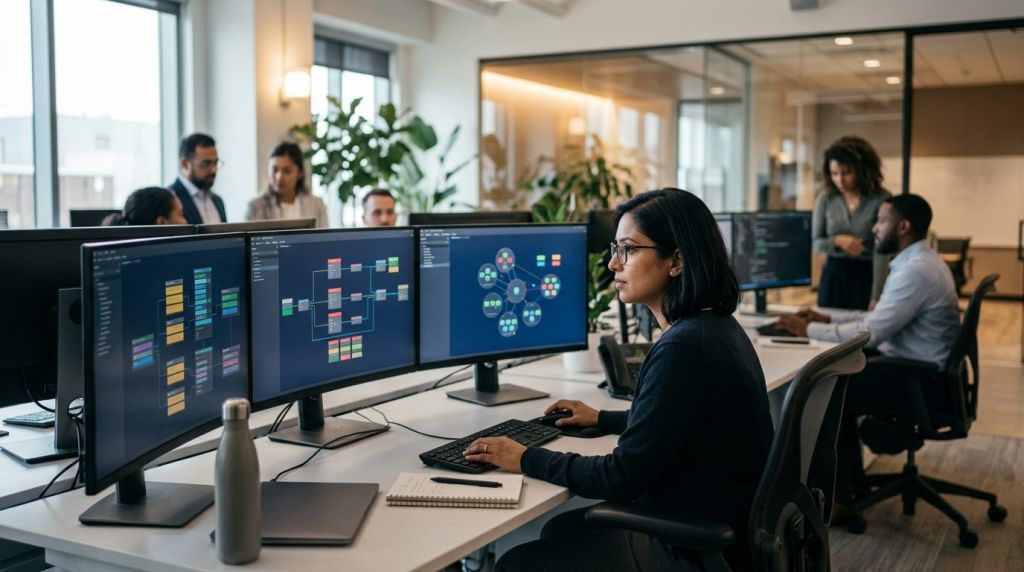 Systems architect monitoring automated data masking and test data virtualization pipelines.
