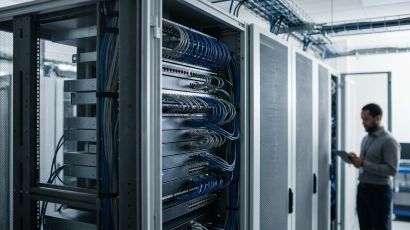 Yeastar IP PBX hardware installed in a secure enterprise server rack.